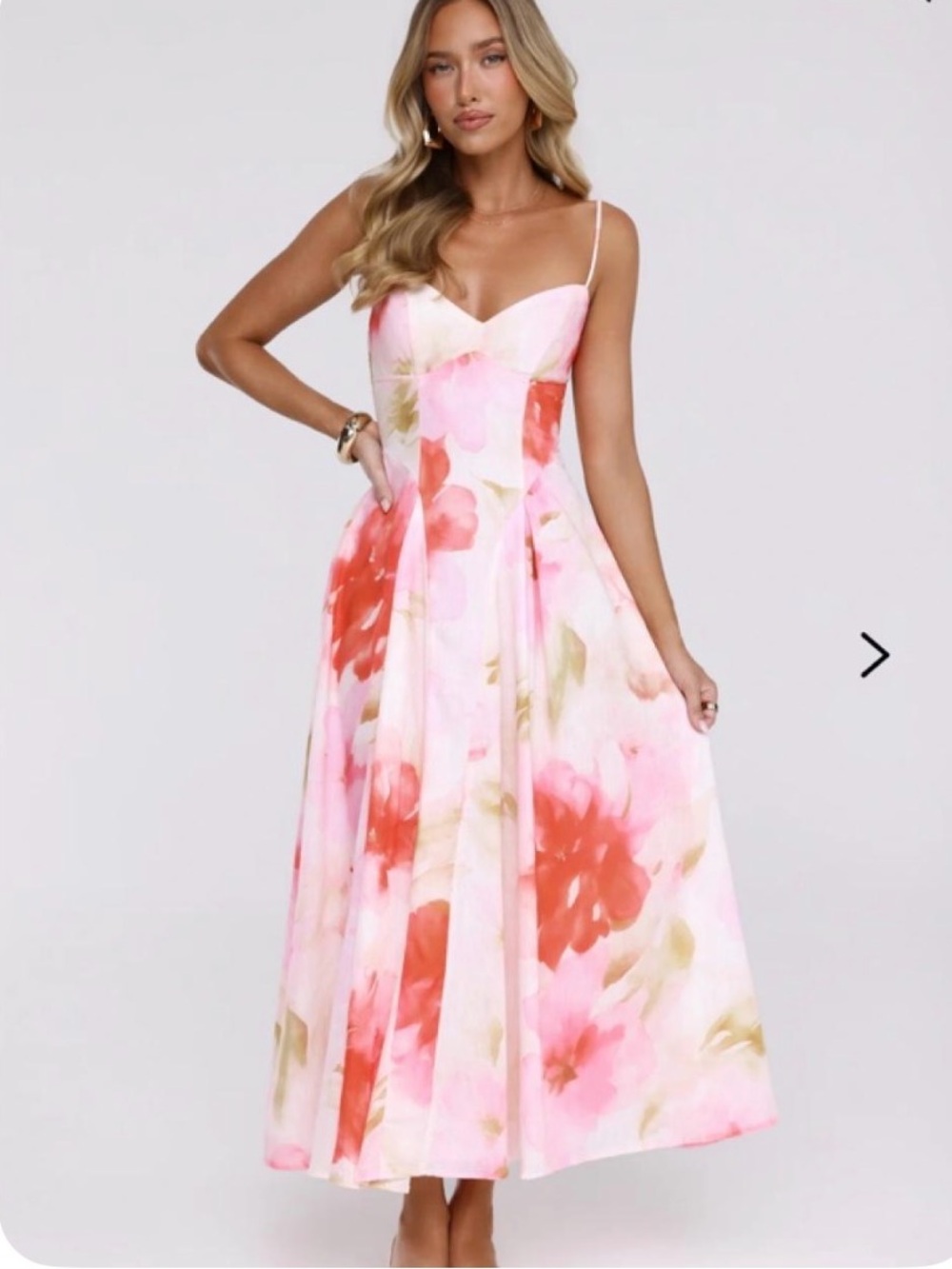 Hello Molly Pink & Coral Floral Maxi Dress with Spaghetti Straps